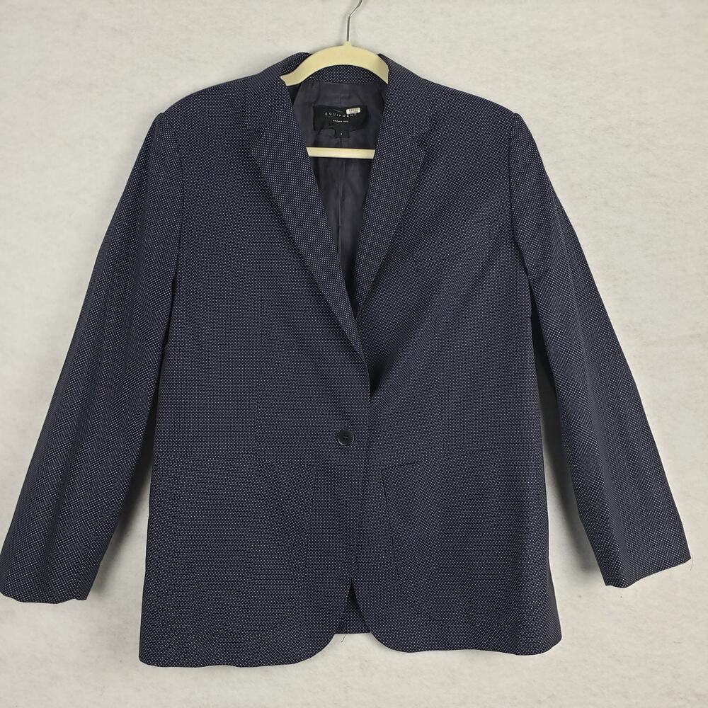 Equipment Womens 8 Jay School Boy Blazer Jacket Navy Blue White Polka Dot Preppy